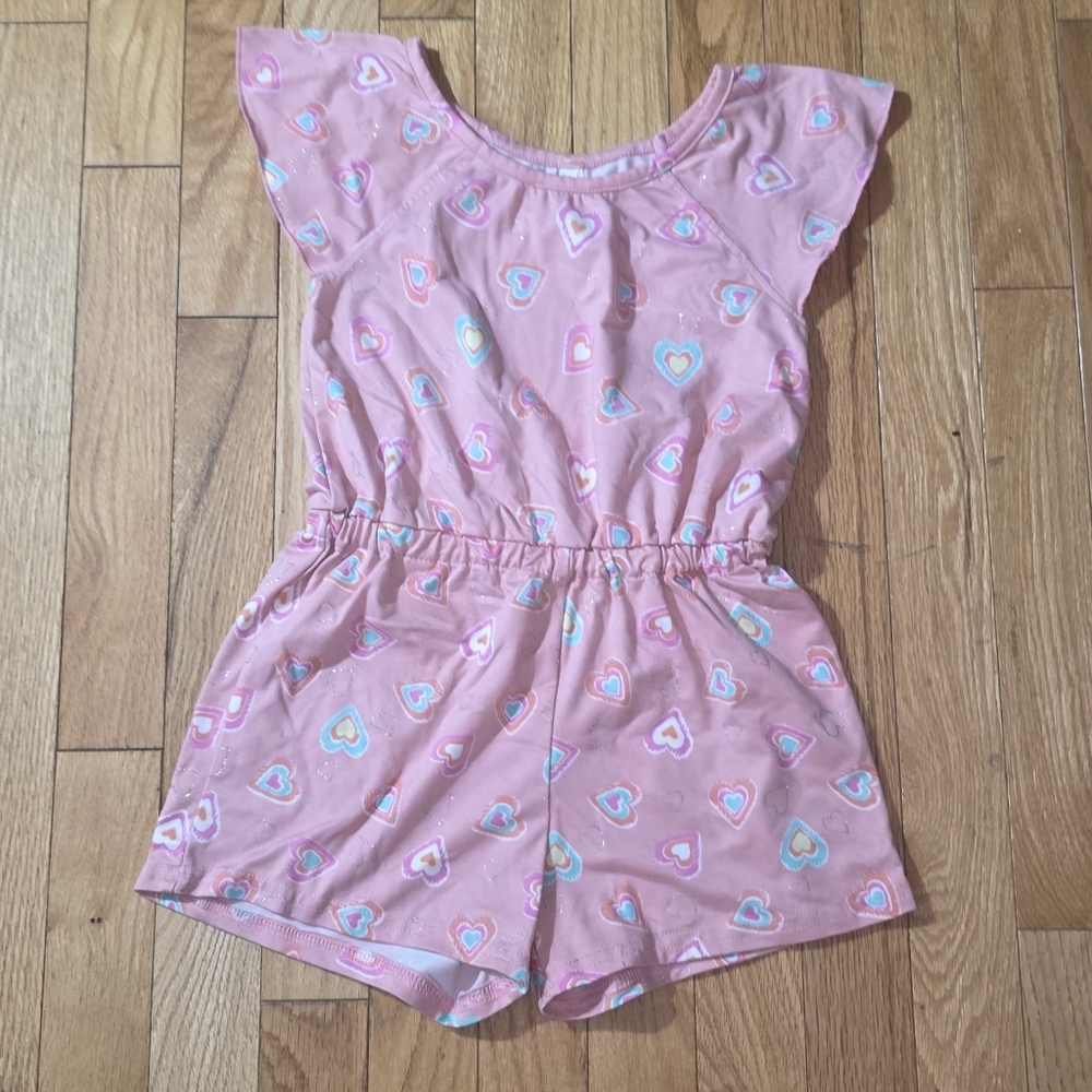 Pink Heart Patterned Kids Romper